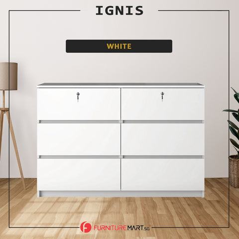 Image of Ignis 6 Drawers Premium Chest of Drawers Full Laminated Back Panel in 6 Colours