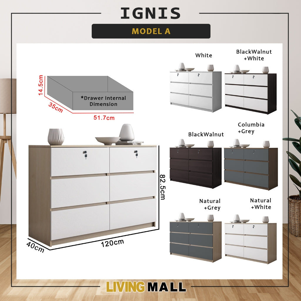 Ignis 6 Drawers CARB-P2 Certified Board Chest of Drawers Full Laminated Back Panel