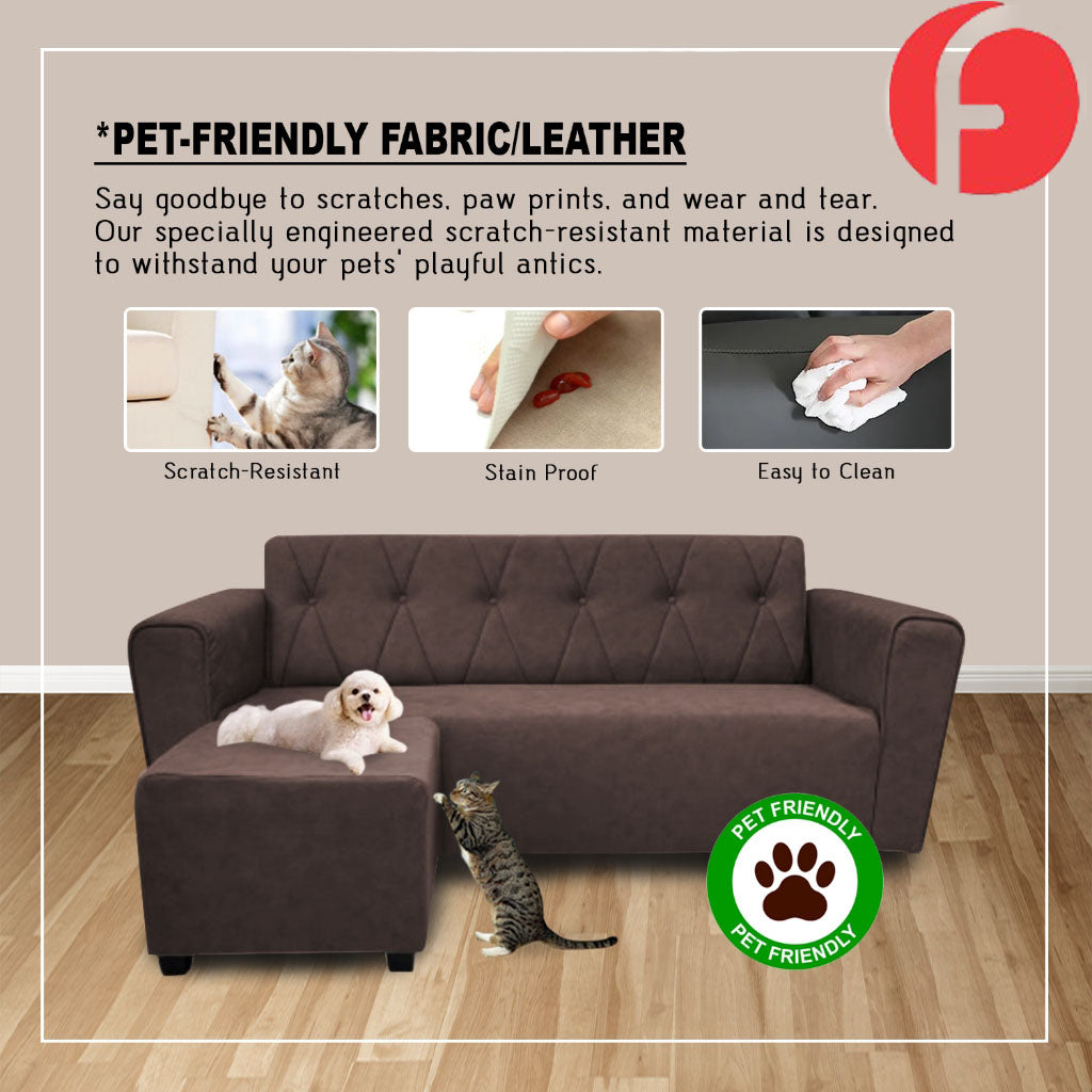 Emma 3-Seater L-Shaped Sofa with Stool High Density Foam w/ PetFriendly Options
