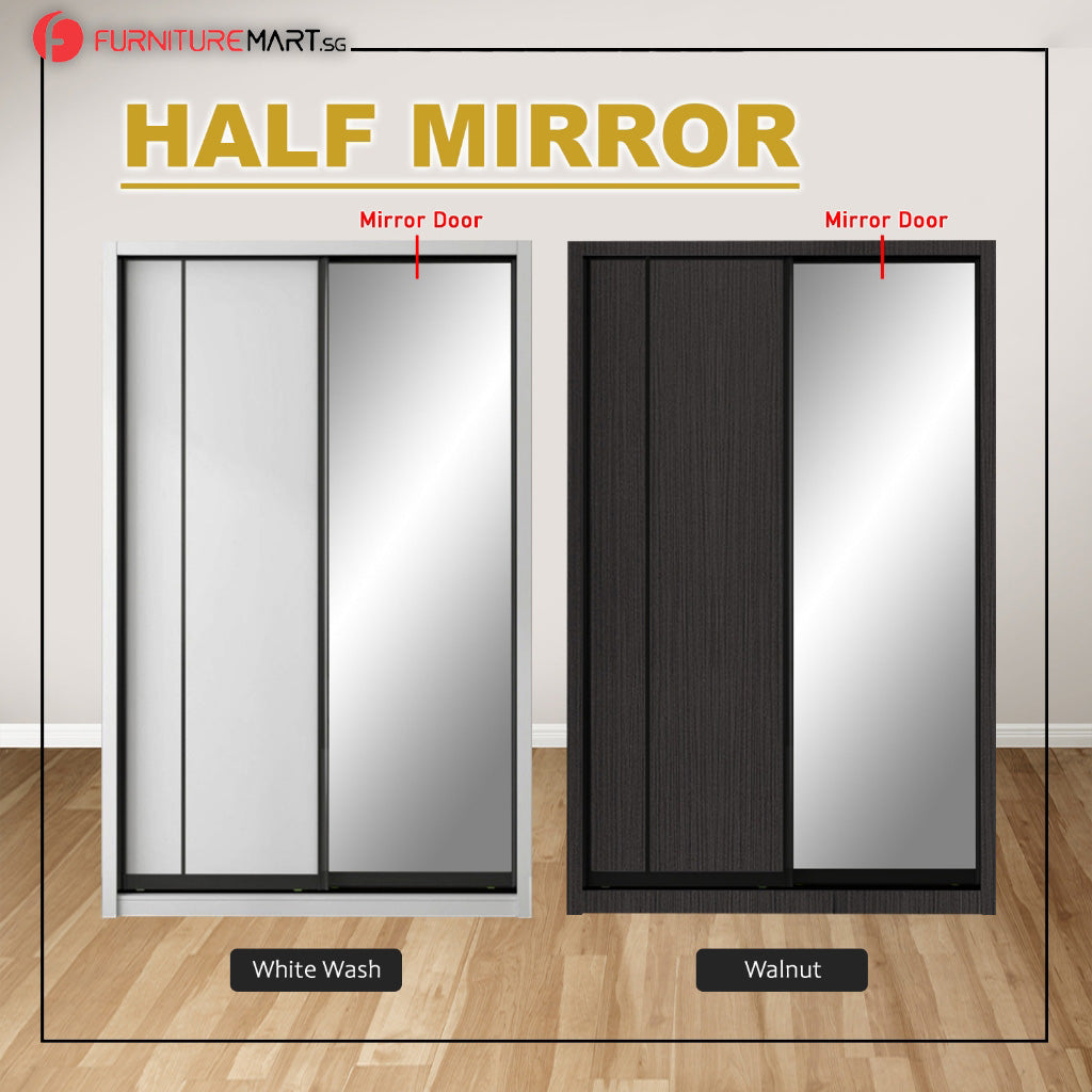 Tiana Series 4FT/5FT 2-Door Sliding Door Wardrobe in White Wash or Walnut