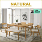 Raco 4/6 Seater Nordic Dining Set w/ Table, Chair & Bench Solid Rubber Wood in 3 Colours