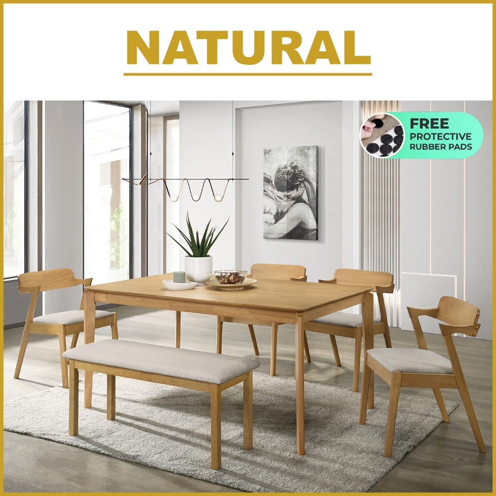 Raco 4/6 Seater Nordic Dining Set w/ Table, Chair & Bench Solid Rubber Wood in 3 Colours