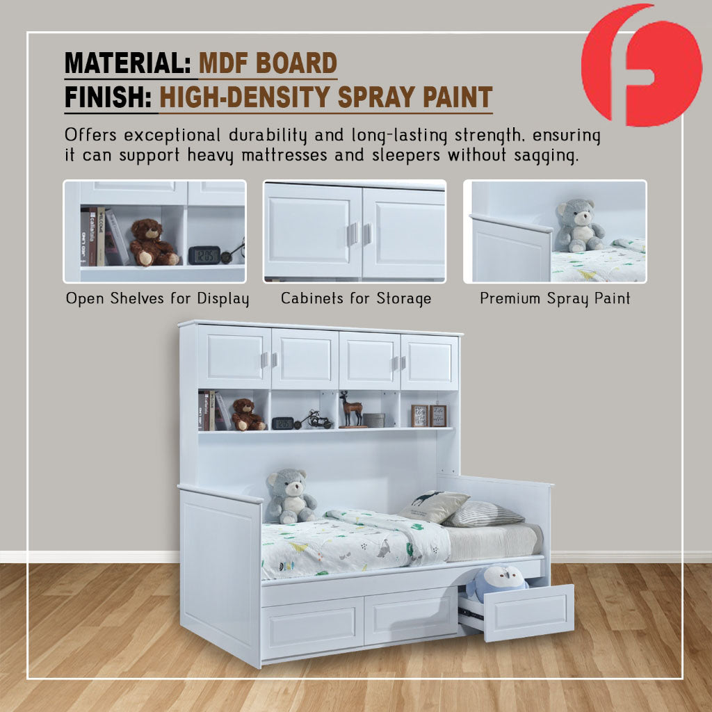 Lanna Super Single Bed Frame with Display Shelf, Cabinet, 3 Spacious Drawers