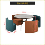 Lenny Coffee Center Table with 4 pcs Stool Steel metal + Ceramic Table Top