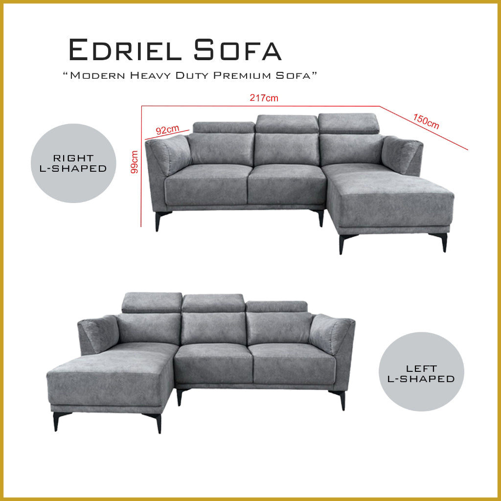 Edriel 2/3-Seater L-Shaped Sofa Scratch-Proof Upholstered Pet-Friendly in 50 Colors