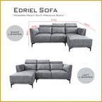Edriel 2/3-Seater L-Shaped Sofa Scratch-Proof Upholstered Pet-Friendly in 50 Colors