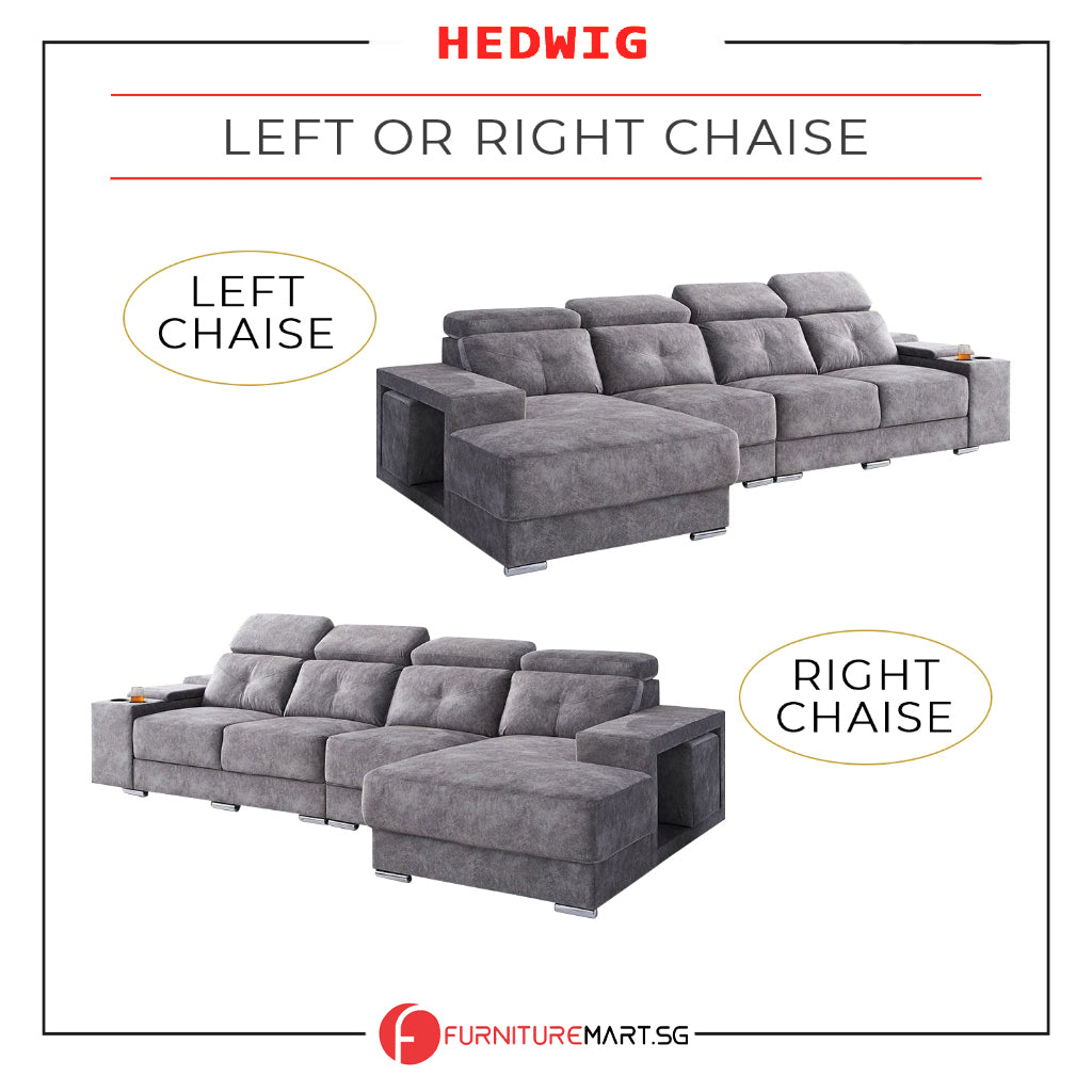 Hedwig L-Shaped Sofa Water Resistant Fabric in Grey Colour