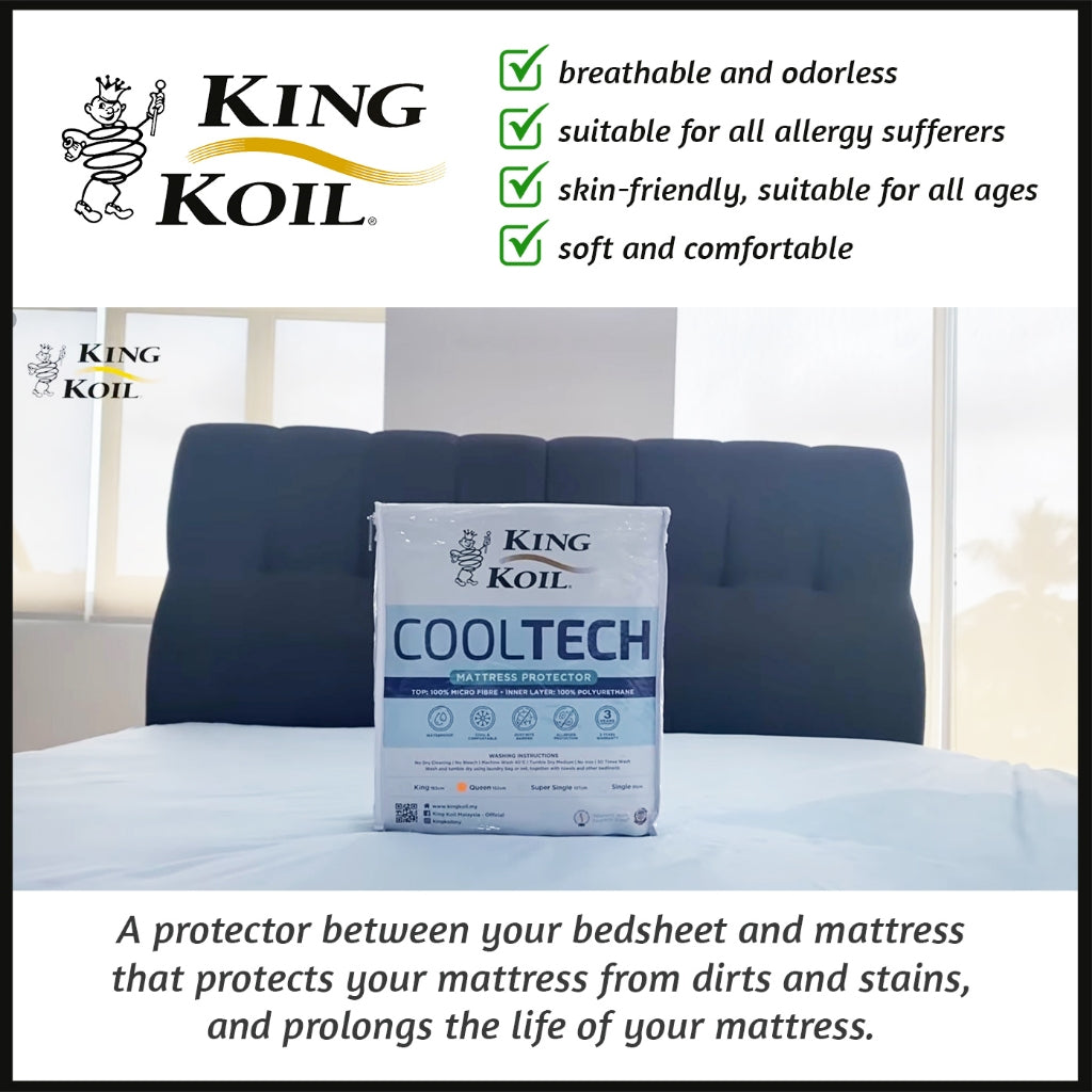 King Koil Cooltech Mattress Protector Waterproof Garterized Mattress Topper - All Size