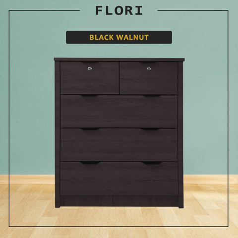 Image of Flori 5-Drawers Premium Chest of Drawers Full Laminated Back Panel in 6 Colours