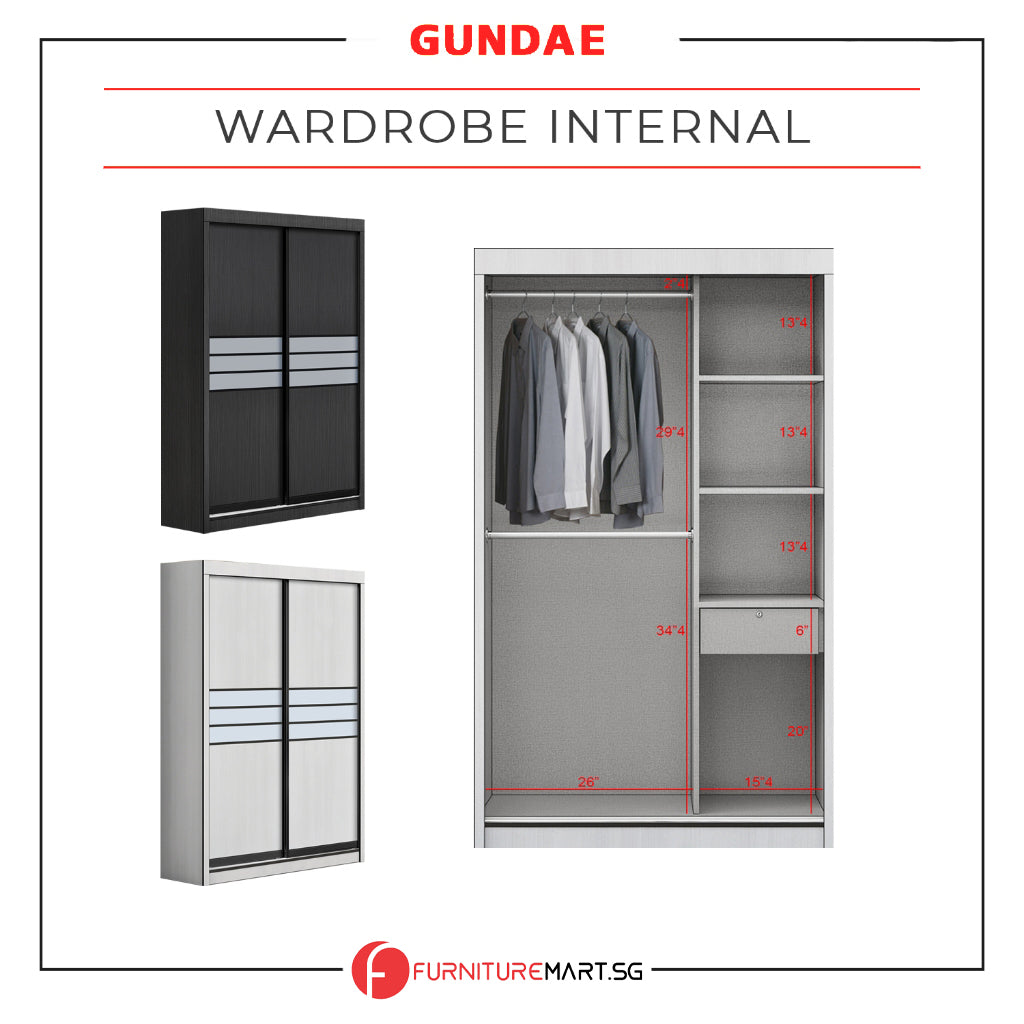 Gundae Bedframe, Wardrobe, Dresser, Bedside Table Bedroom Set in 2 Colour w/ Mattress Option. All Sizes Available
