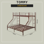 Tommy Queen+Single Size Metal Bunk Bed Frame in Copper Colour - w/ Mattress Option