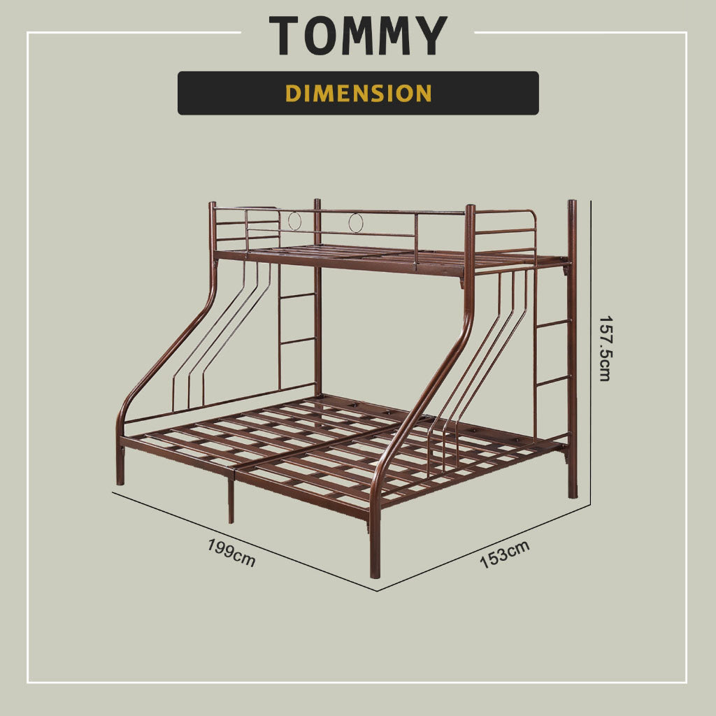 Tommy Queen+Single Size Metal Bunk Bed Frame in Copper Colour - w/ Mattress Option
