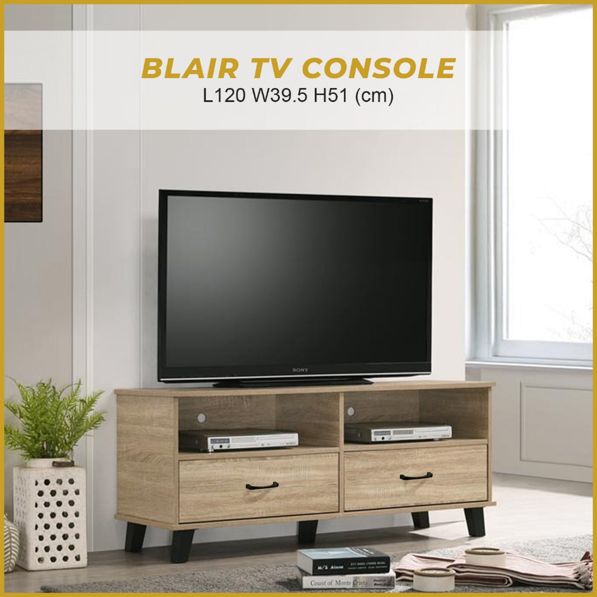 Blair TV Console Cabinet Made with CARB-P2 Certified Board with Drawers - 3 Colours Available