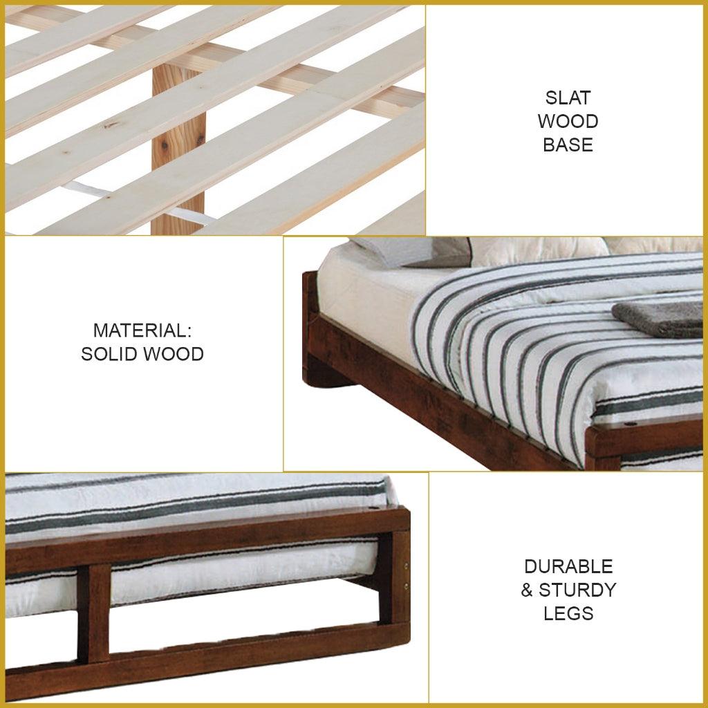 Siara Wooden Bedframe Queen Size In Walnut Colour with Mattress Option - Solid Wood