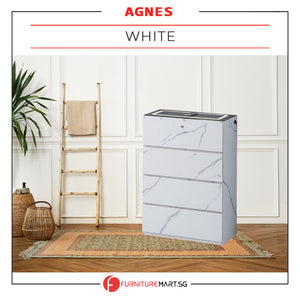 Agnes Series Chest of Drawer with Charging Port and Hidden Compartment in Marble White