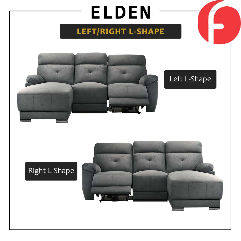 Elden Recliner L-Shaped Sofa in 47 Colour - w/ PetFriendly Fabric/Leather