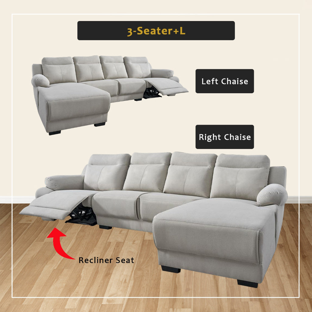 Quinci Series 2/3-Seater L-Shaped Recliner Sofa & Coffee Table in 47 Colour - PetFriendly Fabric Option