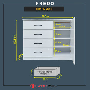 Fredo Premium Chest of Drawers with Cabinet Full Laminated Back Panel in 6 Colours