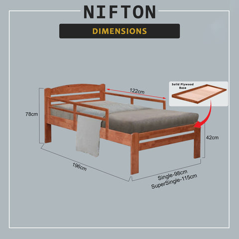 Image of Nifton Single, Super Single Bed Frame Side Rail Child/Elderly Bed w/ Mattress Option