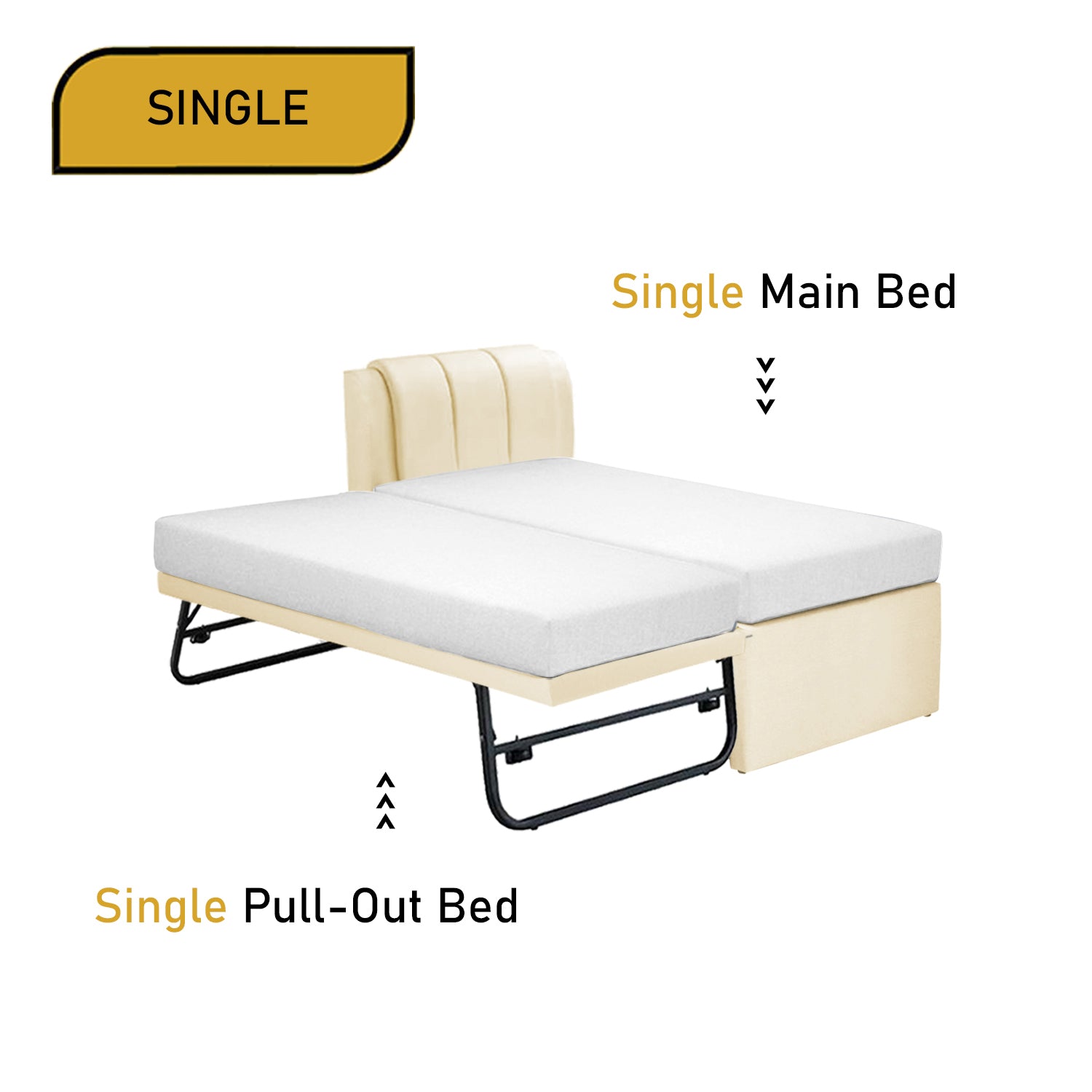 Carlin Single and Super Single Pull Out Bed Frame with Optional Mattress Add On in 5 Colours