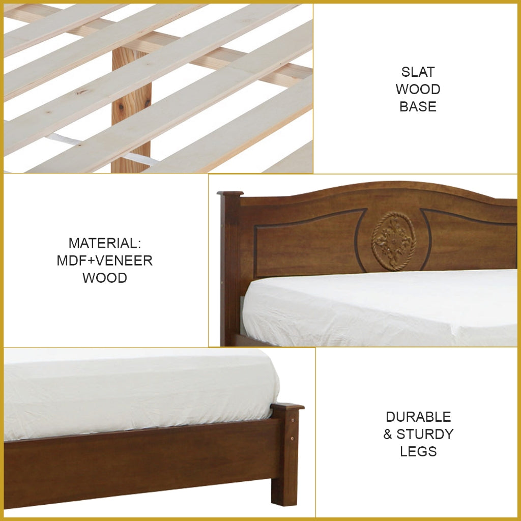 Yanir Wooden Bedframe Queen Size In Oak Colour with Mattress Option - MDF+Veneer Wood