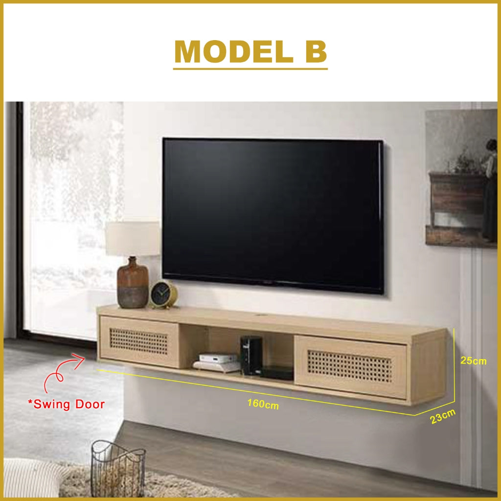 Sombra Model B Floating TV Console Wall Mounted in Natural Color