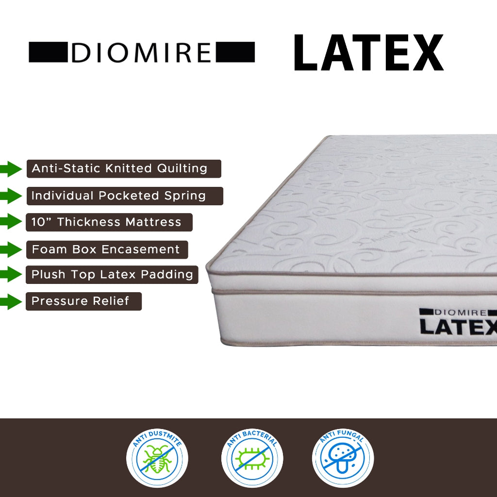 Diomire 10" LATEX Anti-Static Mattress Individual Pocketed Spring - All Sizes