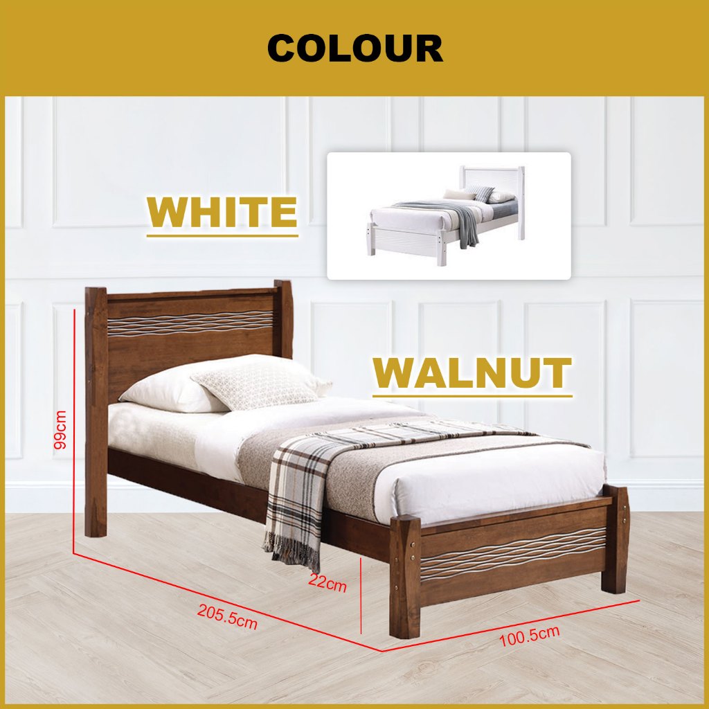 Marin Single Pull-Out Bedframe MDF + Veneer Solid Wood Slatted Base  - w/ Mattress Option
