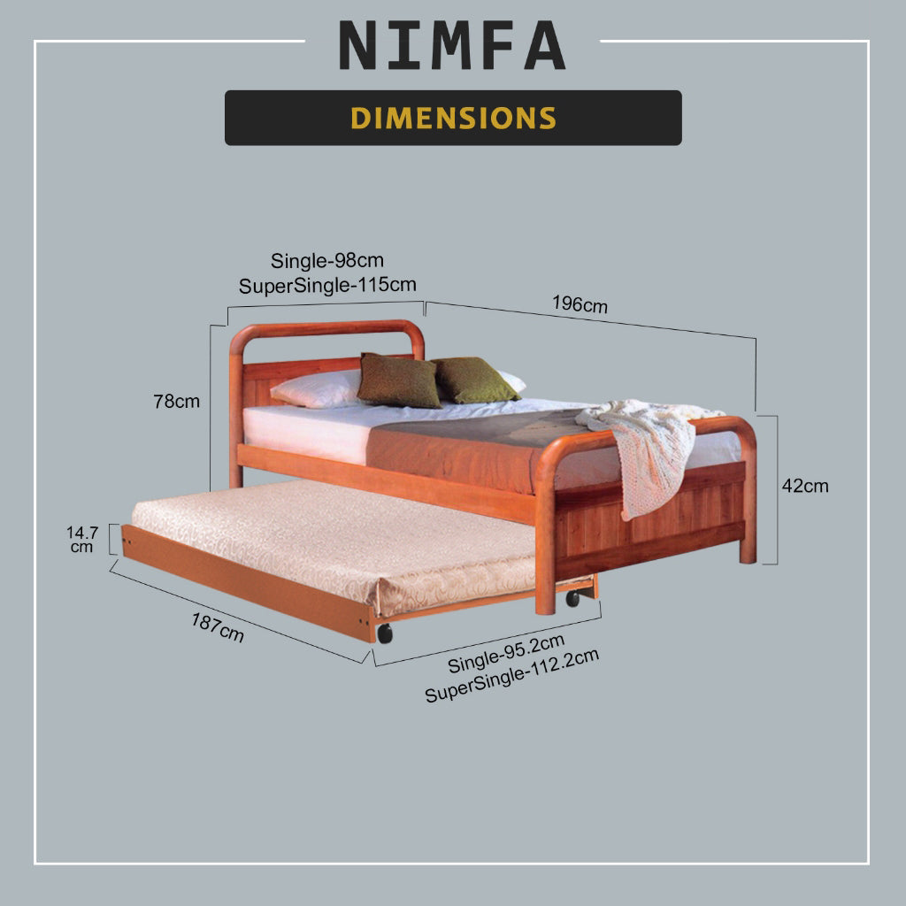 Nimfa Pull-Out Bed Single/Super Single Solid Rubberwood BedFrame w/ Mattress Option