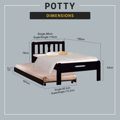 Image of Potty Pull-Out Bed Single/Super Single Solid Rubberwood BedFrame w/ Mattress Option