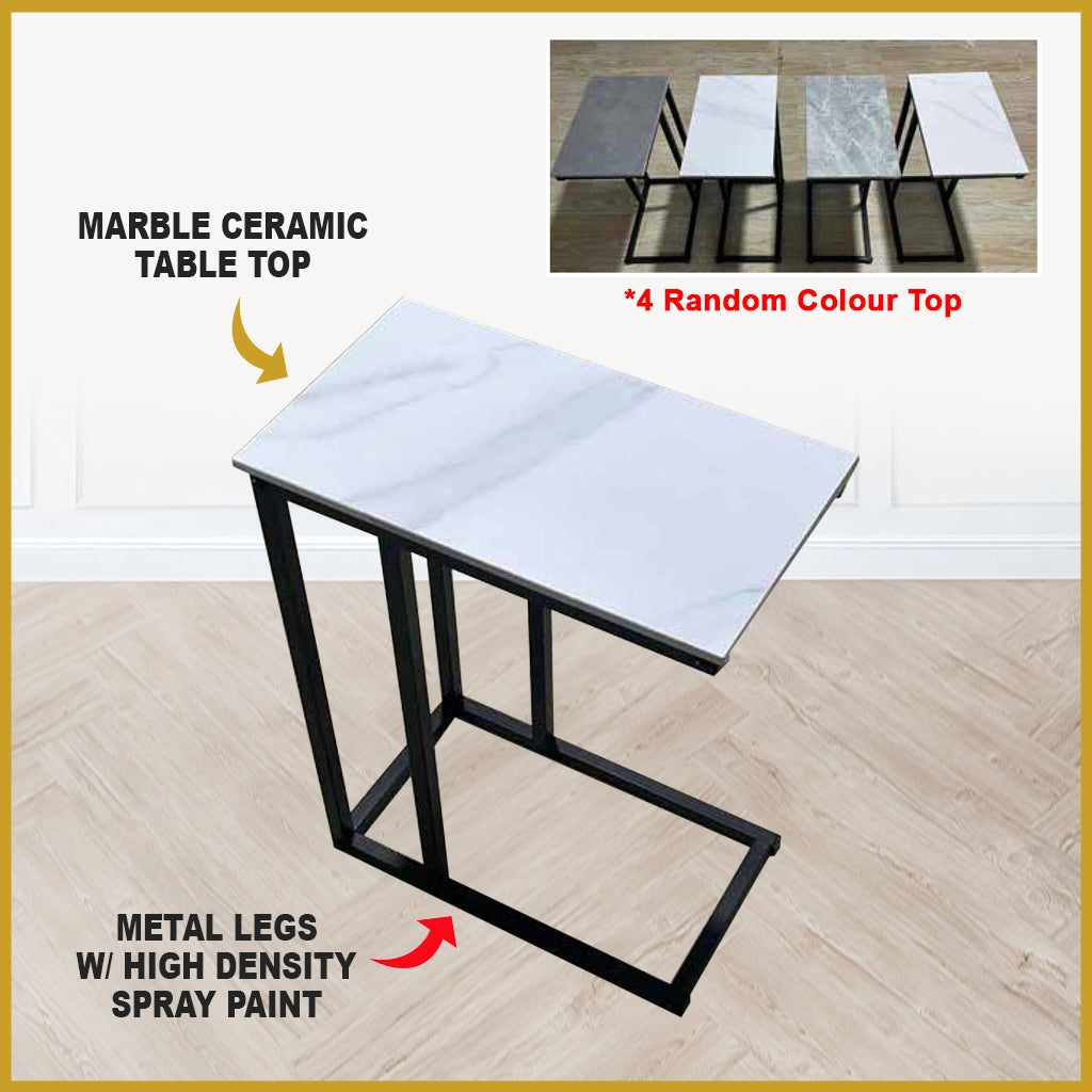 Jane Coffee Side Table Ceramic Top Metal Legs Spray Painted - 4 Random Colour Top