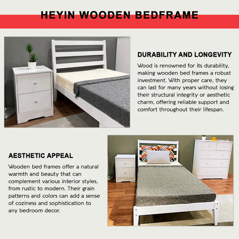 Image of Heyin Single Wooden Bed Frame with Underbed Clearance for Extra Storage - with Mattress Option