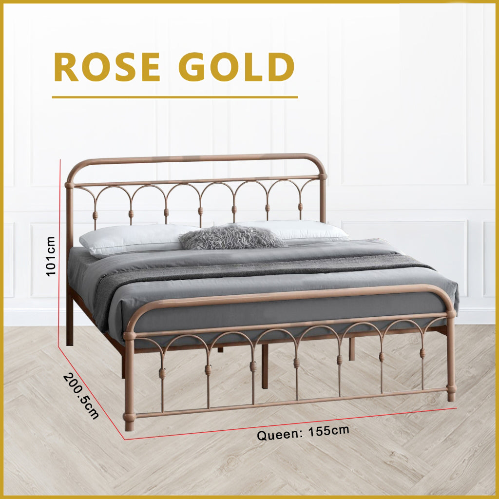 Rosie Queen Size Metal Bed Frame in White, Black, Rose Gold - W/ Mattress Option
