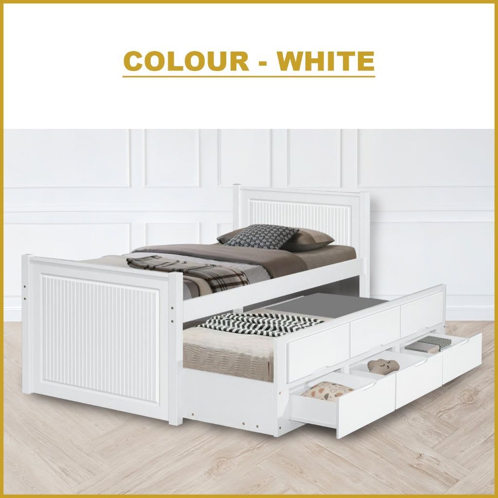 Nommi Single / Super Single Pull-Out Bed Frame with Drawers