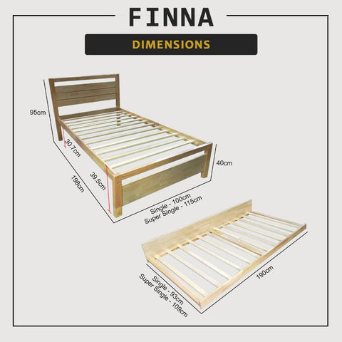 Image of Finna Solid Rubberwood Bed Frame Single, Super Single, Queen w/ Pull-Out Option