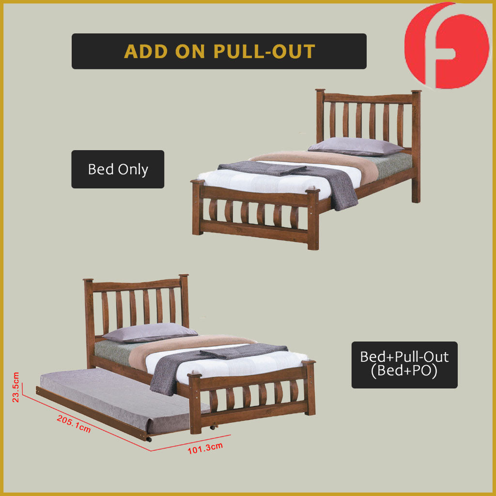 Zoraa Single Pull-Out Bedframe Solid Wood Slatted Base  - w/ Mattress Option