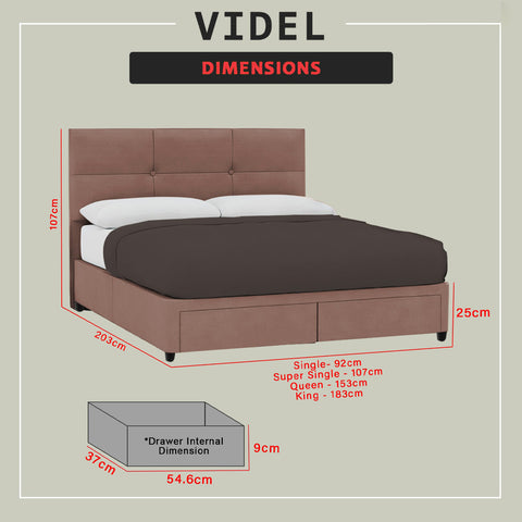 Image of Videl Storage Bedframe Drawer Divan Bed - Pet-Friendly Option / Mattress Option