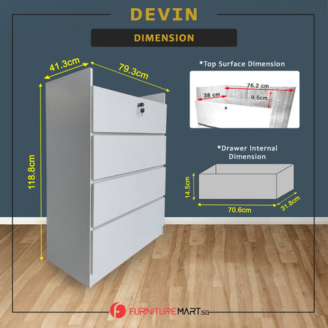 Image of Pachuca Series 3 Premium Chest of 4 Drawers Collection Full Laminated Back Panel in 6 Colours