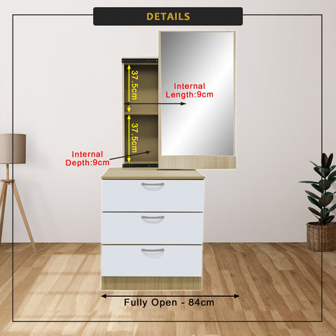 Image of Pratio Dressing Table With Free Stool Laminated Smooth Gliding Drawer In 6 Colours