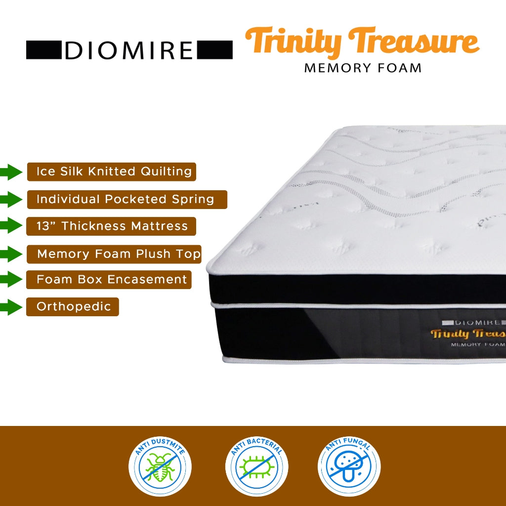 Diomire 13" Trinity Treasure Ice Silk Cooling Mattress Pocketed Spring - All Sizes