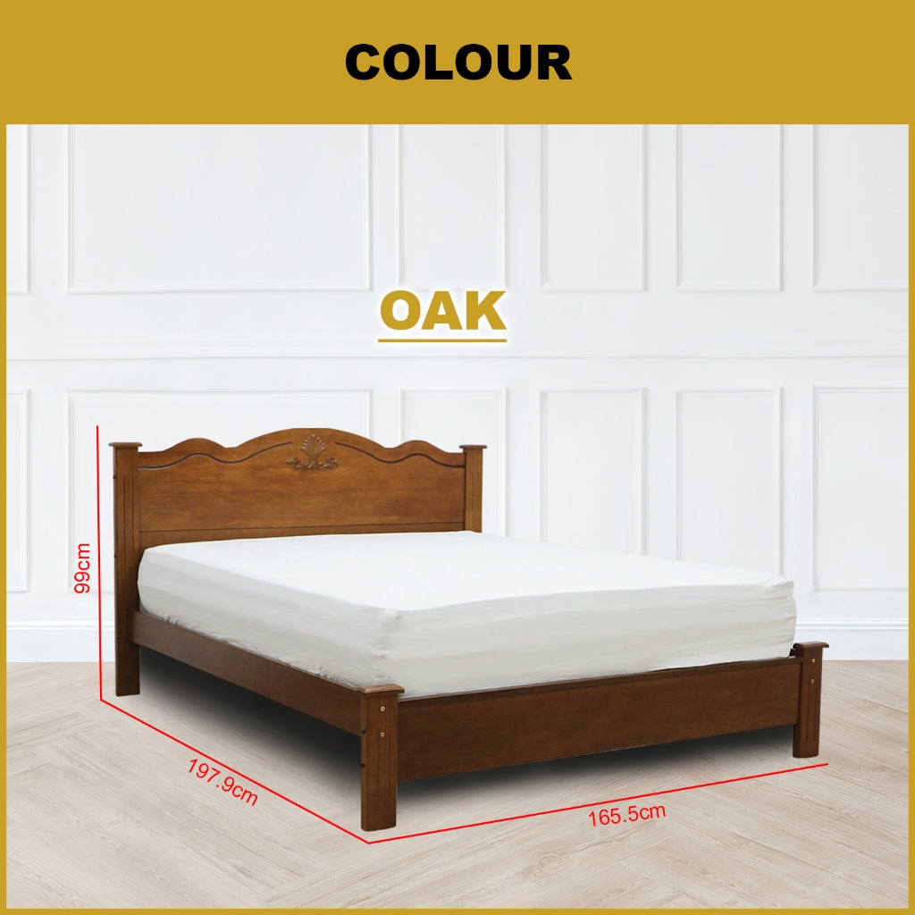 Mikky Wooden Bedframe Queen Size In Oak Colour with Mattress Option - MDF+Veneer Wood