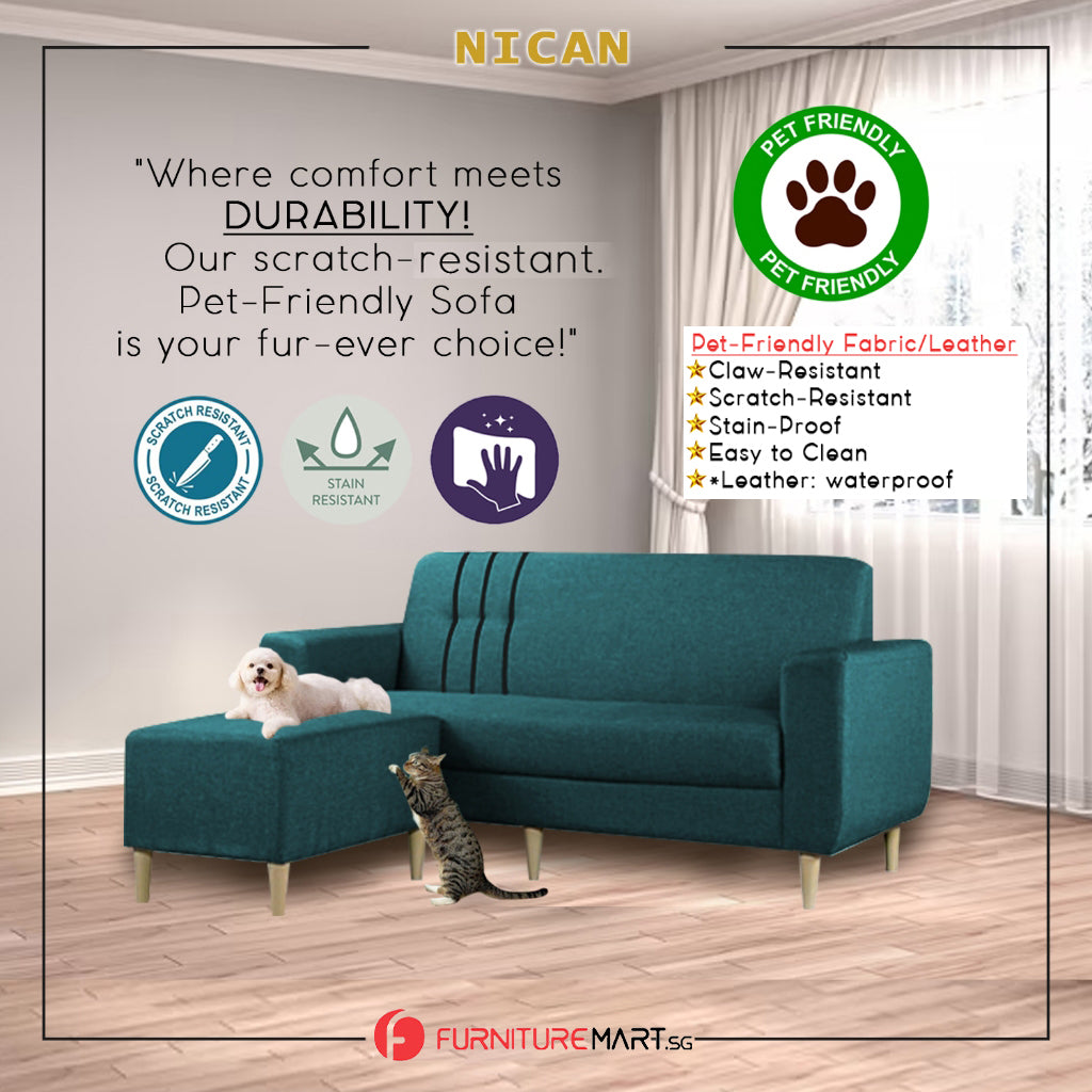 Nican 3-Seater Sofa with Chaise in Pet Friendly Fabric Colours