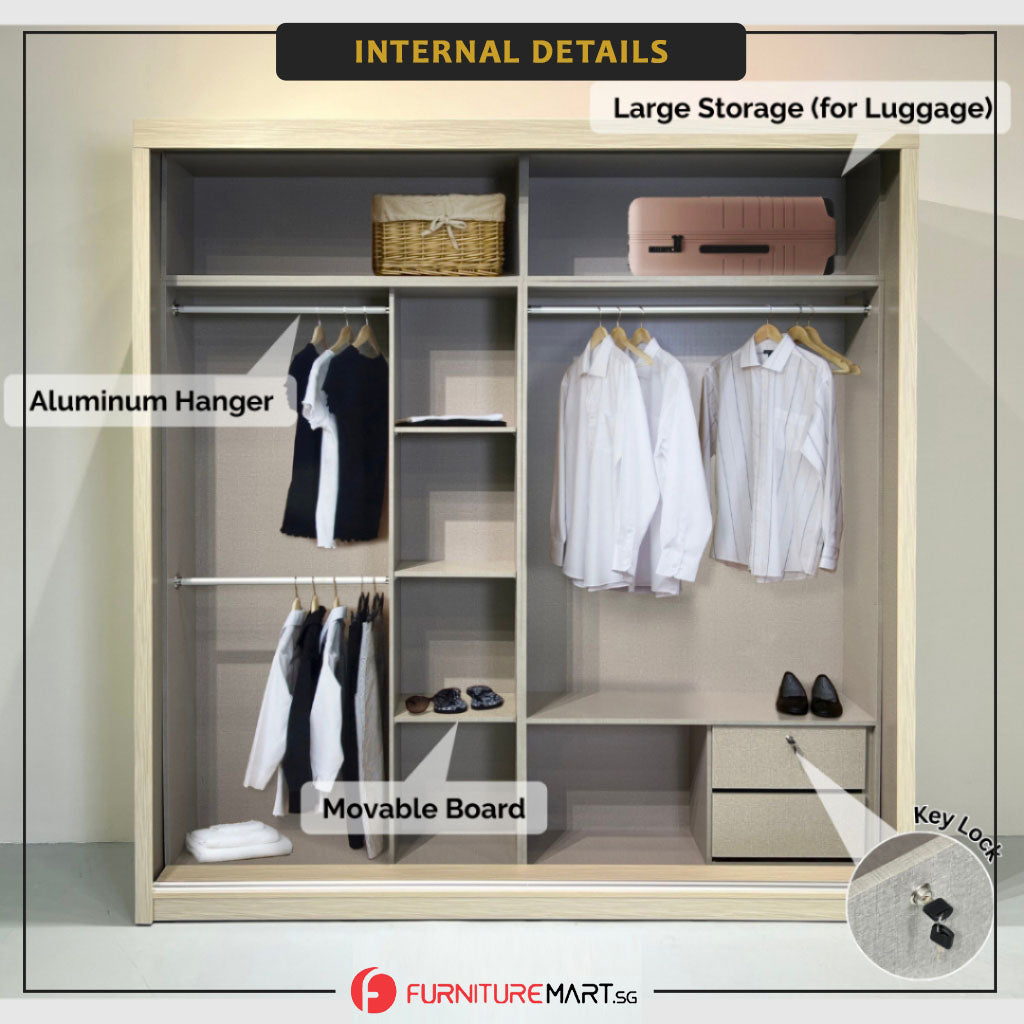 Reyna Series1 5ft/6ft/8ft Sliding Door Wardrobe with Sensor LED Lights