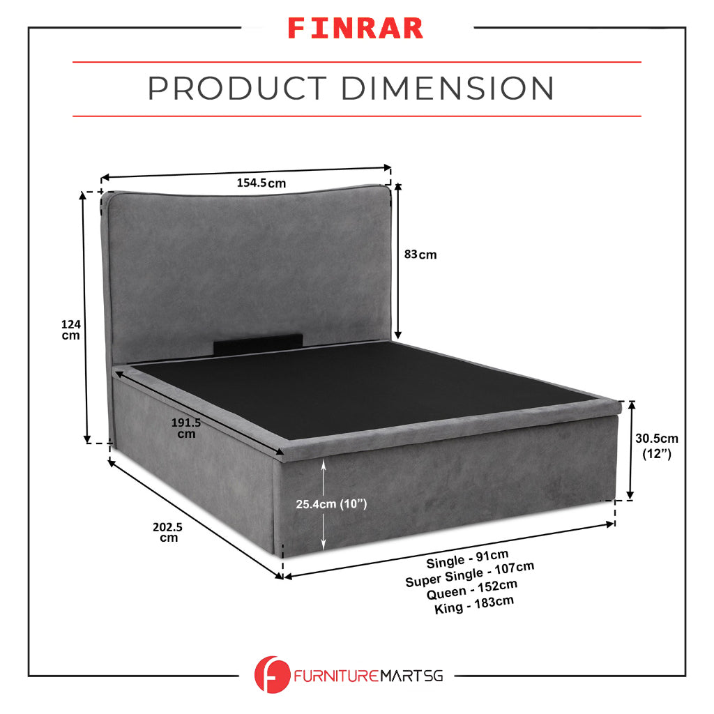 OrthoCoil Finrar 12" SBD Storage Bed Frame Fabric/Faux Leather in 3 Colours - With Mattress Option