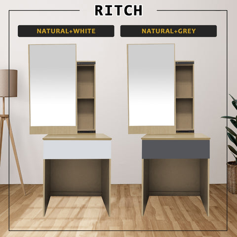 Image of Ritch Dressing Table With Free Stool Laminated Smooth Gliding Drawer In 6 Colours