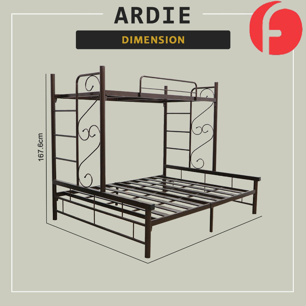 Ardie Queen+Single Size Metal Bunk Bed Frame in Copper Colour - w/ Mattress Option