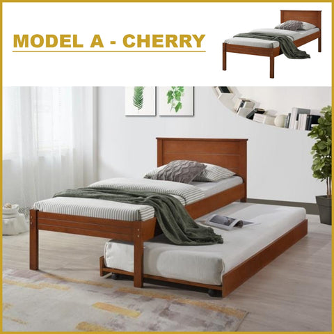 Image of Marla Solid Rubberwood Bed Frame Flat Plywood Base with Pull-out Bed w/ Mattress Option