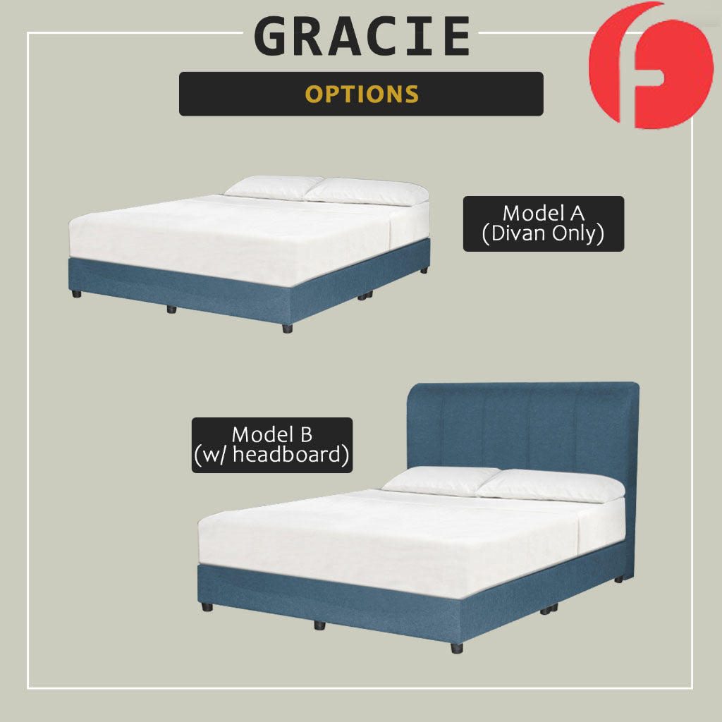 Gracie Divan Bed Frame with Foam Padded Headboard w/ Mattress - All Sizes Available