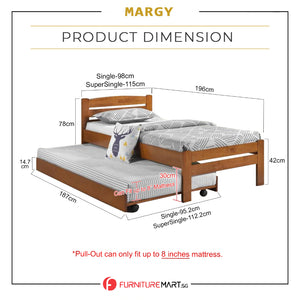 Margy Single Size Solid Rubberwood Bed Frame Flat Plywood Base with Pull-out Bed w/ Mattress Option