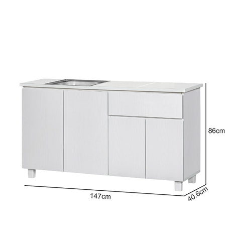 Image of Deena Series 6/4-Door Kitchen Cabinet with Drawers w/ Sink in White Colour
